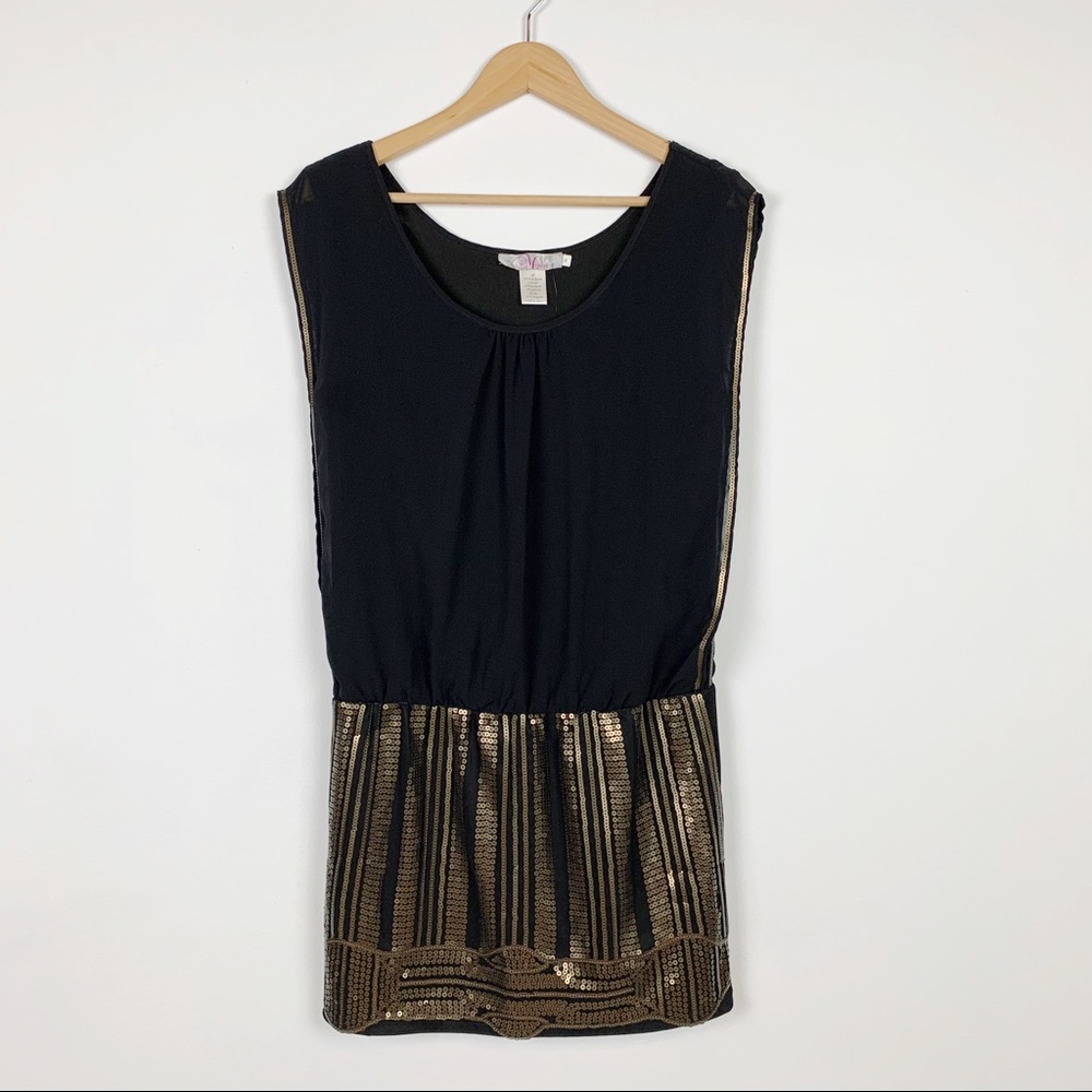 Francesca's Black Gold Sequin Drop Waist Dress - Picture 5 of 8